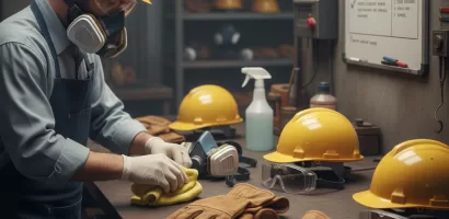 Worker wearing safety goggles and face shield for eye and face protection