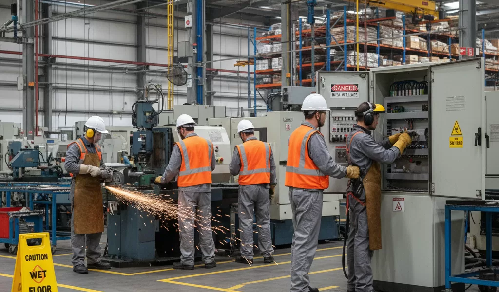 worker wearing hearing protection in factory