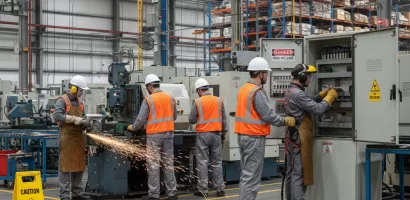 worker wearing hearing protection in factory